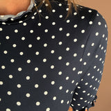 High Neck Polka Dot Top- Navy