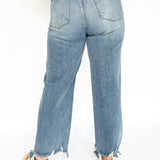 Distressed Hem Straight Leg Jeans