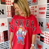 Nebraska Spilt Oversized Tee- Red