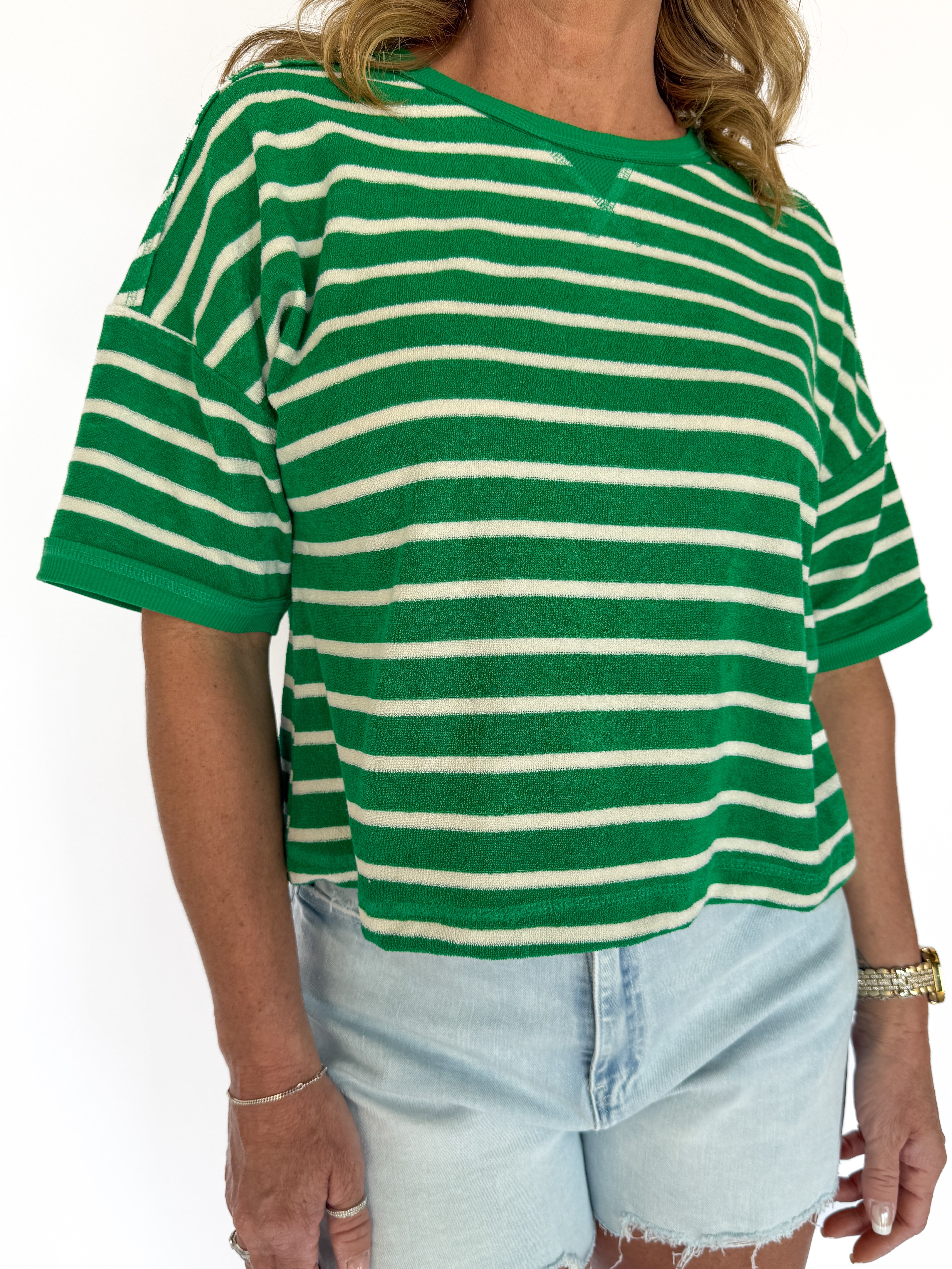 Terry Cloth Stripe Top- Green - Ana Patricia Boutique