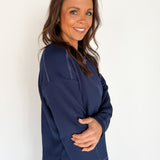 Ribbed Crewneck Top- Navy