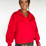 High Collar Pullover - Red
