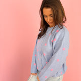 Polka Dot Cardigan- Blue/Pink