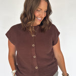 Button Down Cardigan Top- Brown - Ana Patricia Boutique
