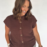 Button Down Cardigan Top- Brown - Ana Patricia Boutique