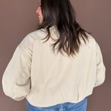 High Collar Denim Jacket- Beige