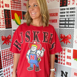 Nebraska Spilt Oversized Tee- Red
