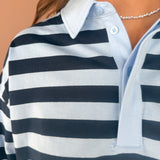 Stripe Rugby Polo Top-Blue