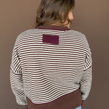 Contrast Trim Stripe Knit Sweater-Brown