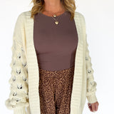 Bubble Sleeve Open Front Cardigan- Cream