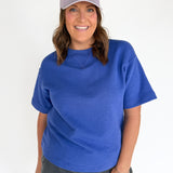 Crew Neck Short Sleeve Top- Blue - Ana Patricia Boutique