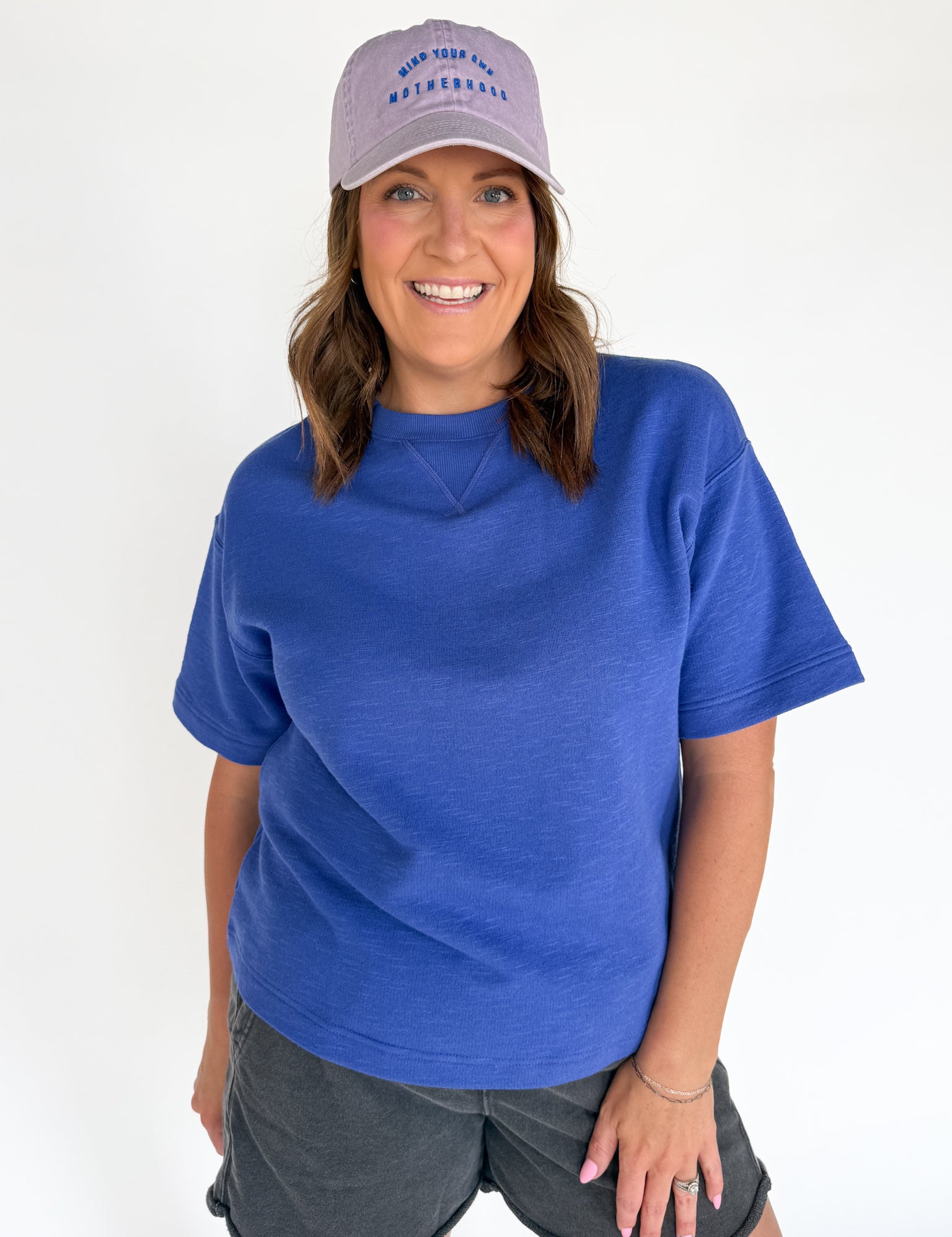 Crew Neck Short Sleeve Top- Blue - Ana Patricia Boutique
