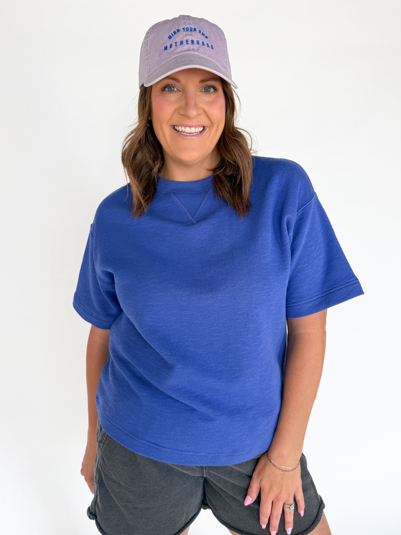 Crew Neck Short Sleeve Top- Blue - Ana Patricia Boutique