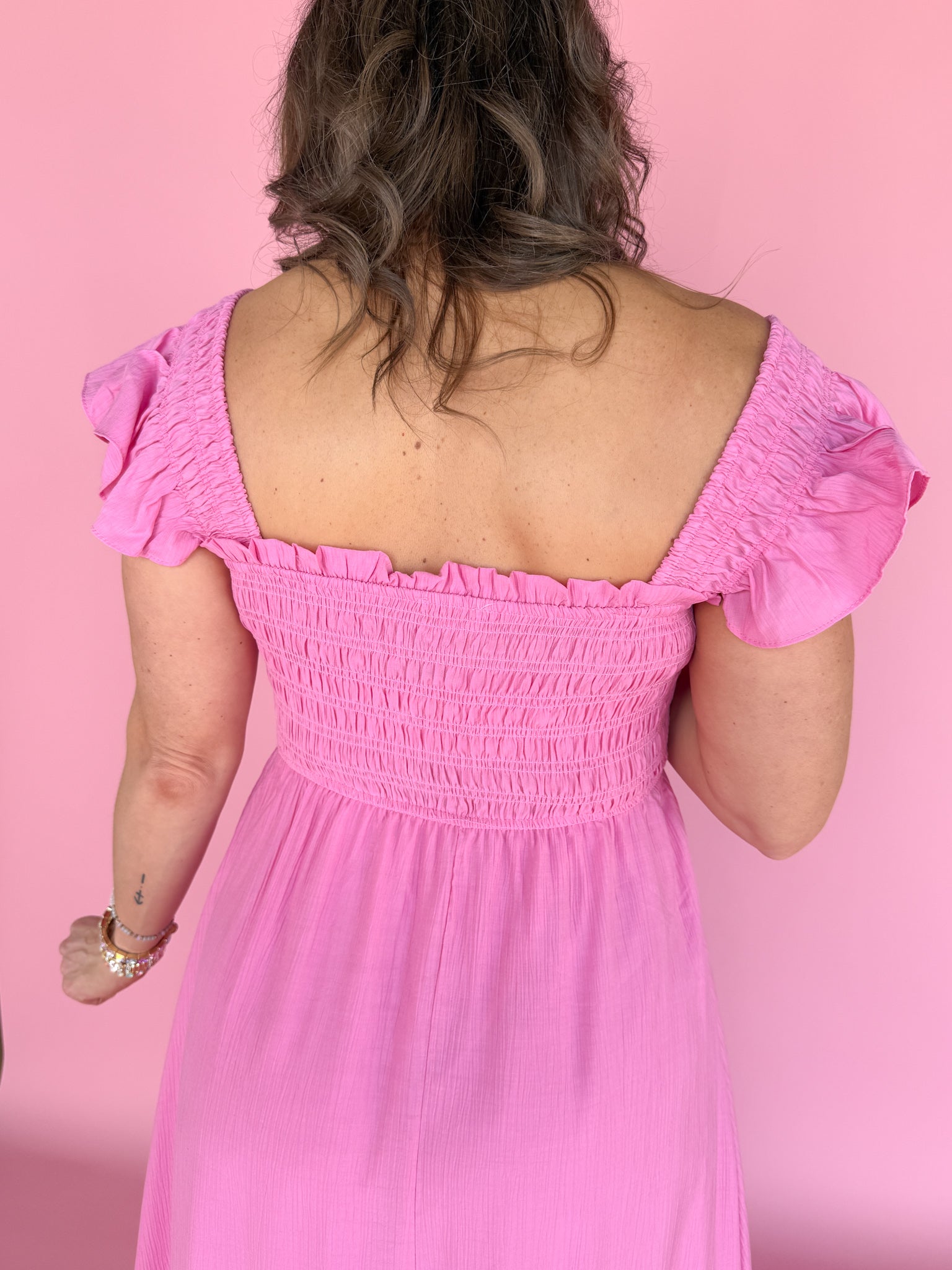 Square Neck Midi Dress- Pink - Ana Patricia Boutique
