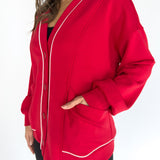 Scuba Piping Cardi- Red/Cream