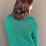 Open Knit Mock Neck Sweater- Green