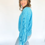 Washed Terry Heart Pullover- Blue - Ana Patricia Boutique