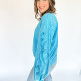 Washed Terry Heart Pullover- Blue - Ana Patricia Boutique