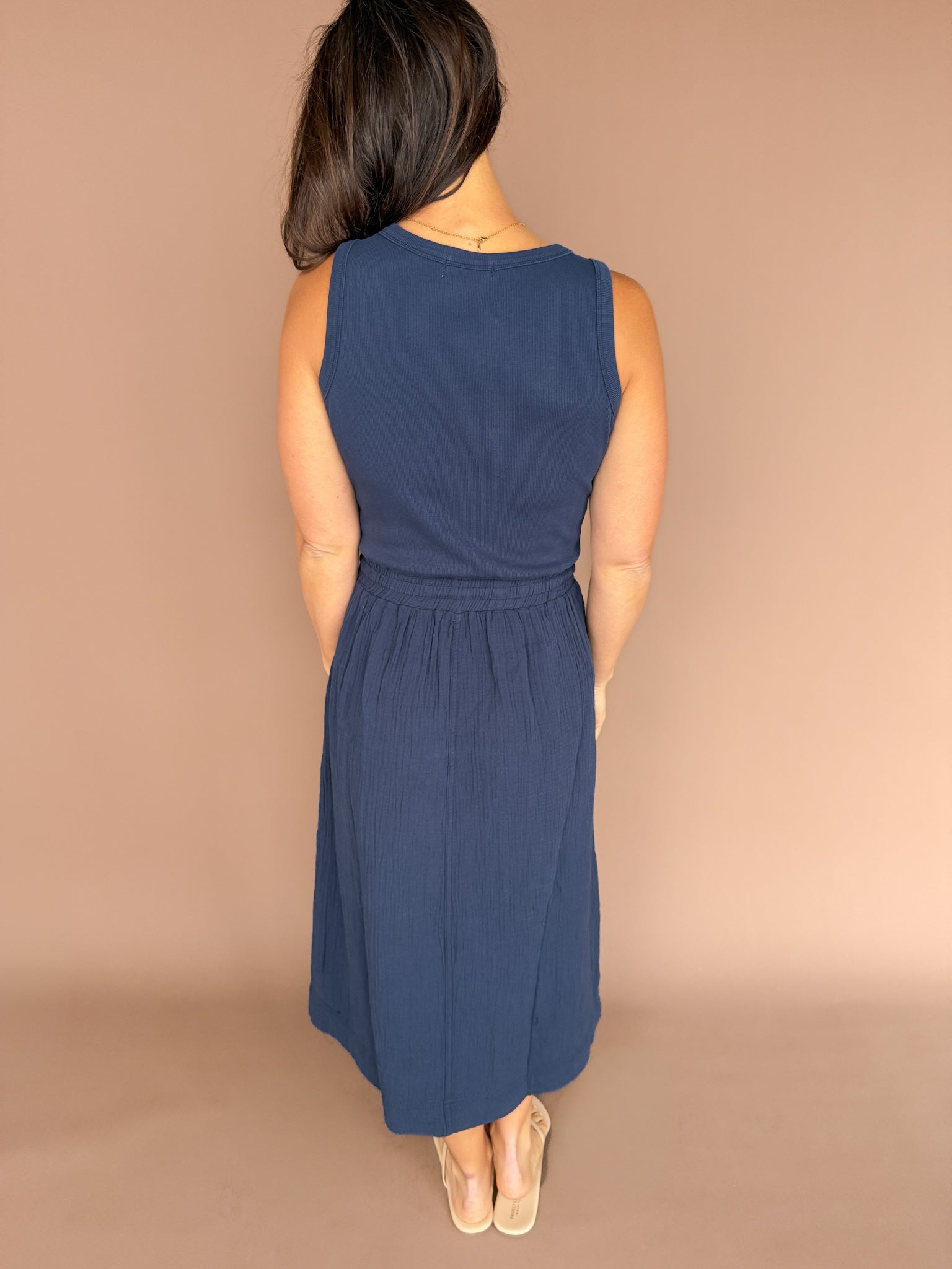 Cotton Tank Midi Dress-Navy - Ana Patricia Boutique