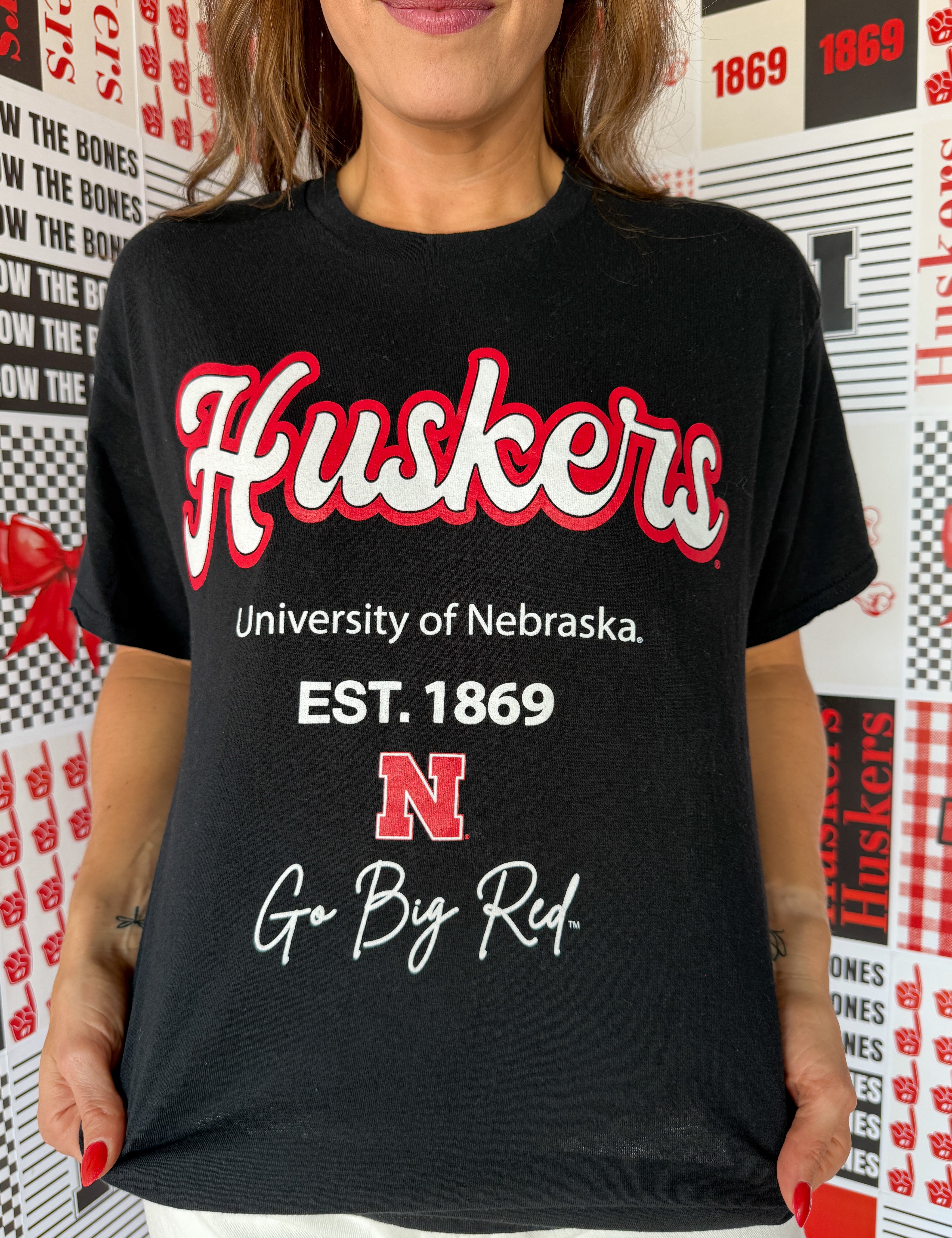 Huskers Letterman Tee : Black - Ana Patricia Boutique