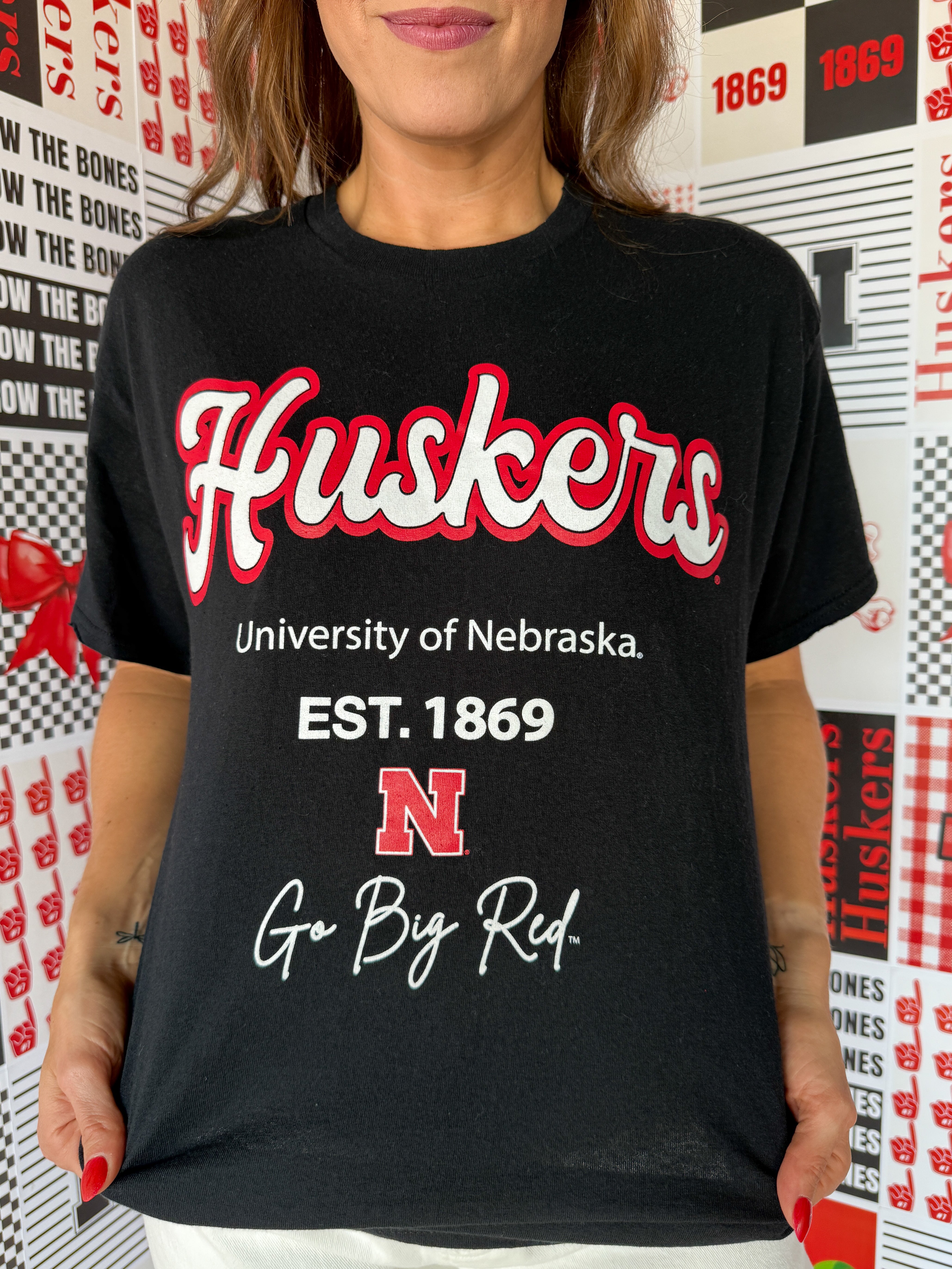 Huskers Letterman Tee : Black - Ana Patricia Boutique