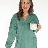 Collared Mineral Wash Top- Sage