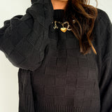 Square Textured Sweater- Black
