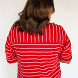 Terry Cloth Stripe Top- Pink/Red