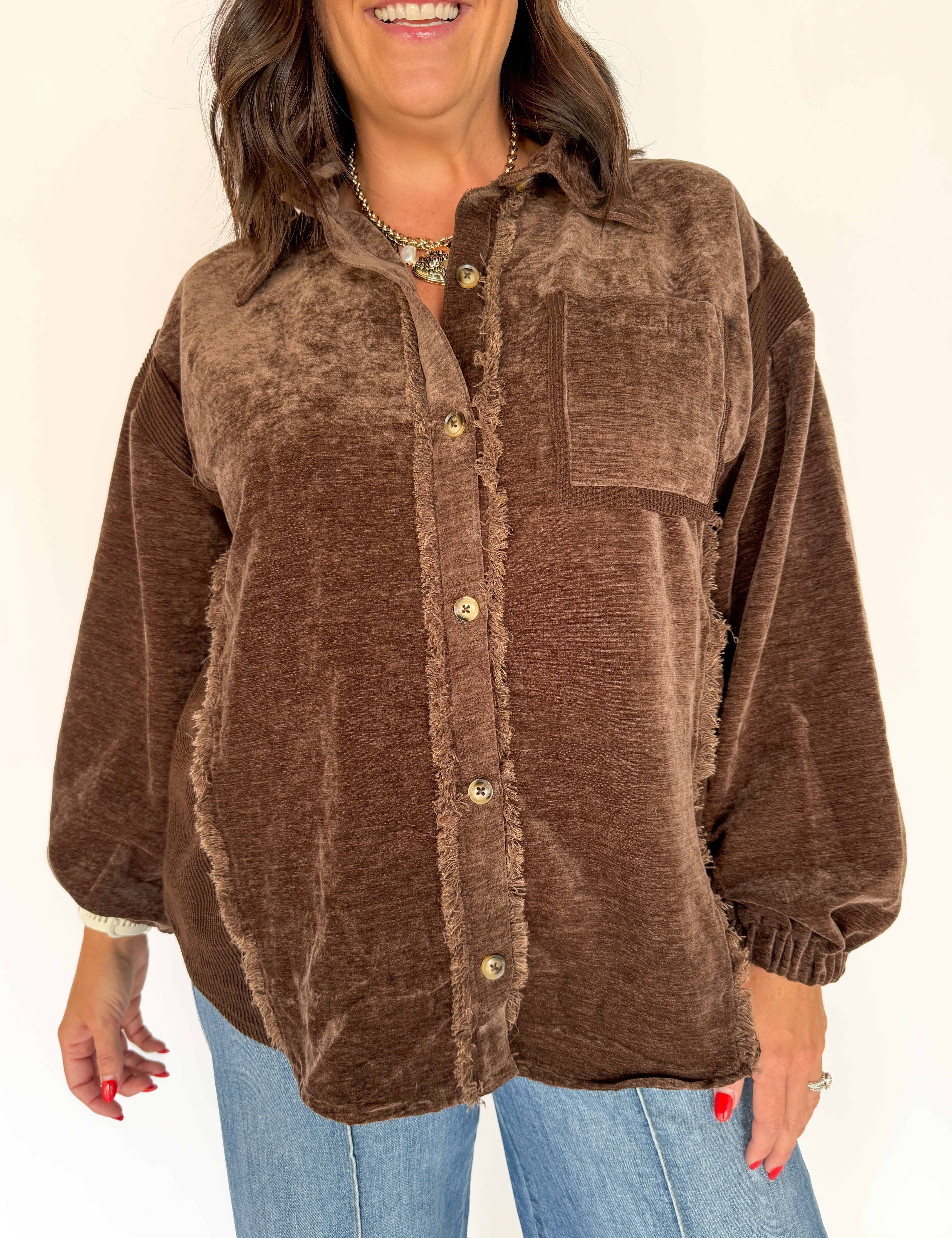 Button Down Jacket- Chocolate - Ana Patricia Boutique