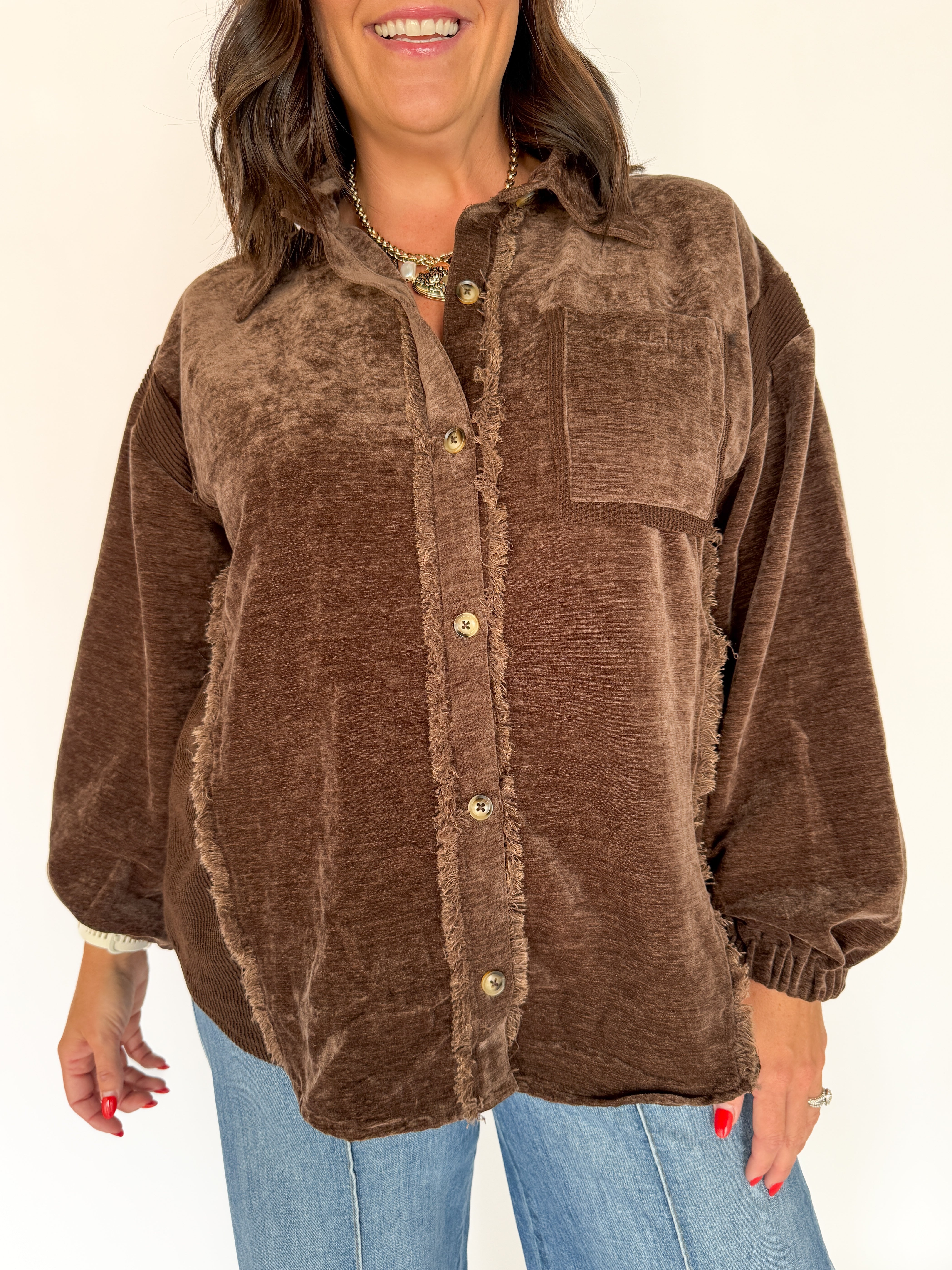 Button Down Jacket- Chocolate - Ana Patricia Boutique