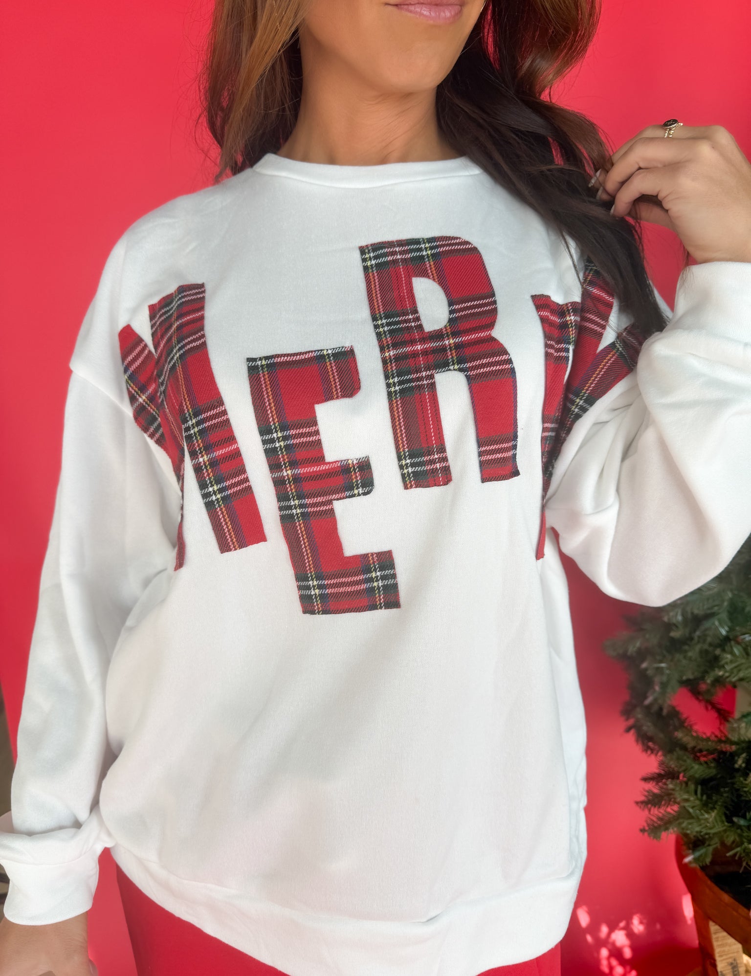 Merry Plaid Pullover- White - Ana Patricia Boutique