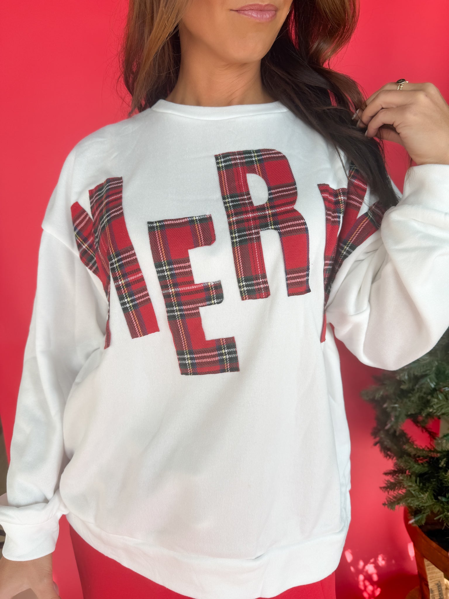 Merry Plaid Pullover- White - Ana Patricia Boutique