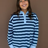 Stripe Rugby Polo Top-Blue