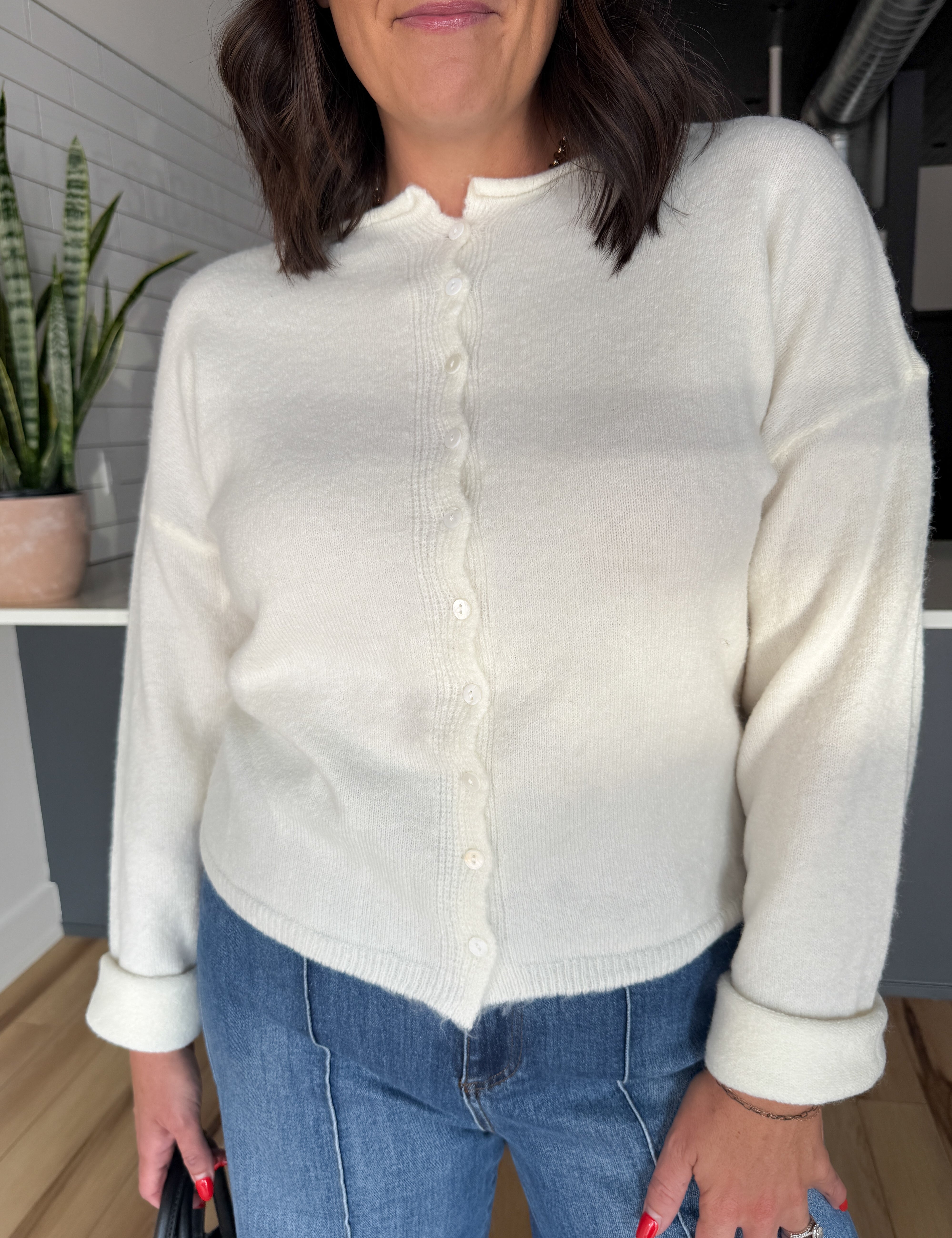 Classic Button Cardigan Top- Ivory - Ana Patricia Boutique