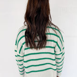 Boat Neck Stripe Sweater-Green