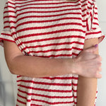 Striped Hi Lo Short Sleeve Top- Red - Ana Patricia Boutique
