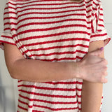 Striped Hi Lo Short Sleeve Top- Red - Ana Patricia Boutique