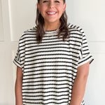 Striped Hi Lo Short Sleeve Top- Black - Ana Patricia Boutique