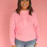 Button Up Ribbed Sweater- Pink