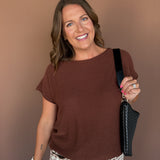 Boxy Raw Hem Sweater- Brown
