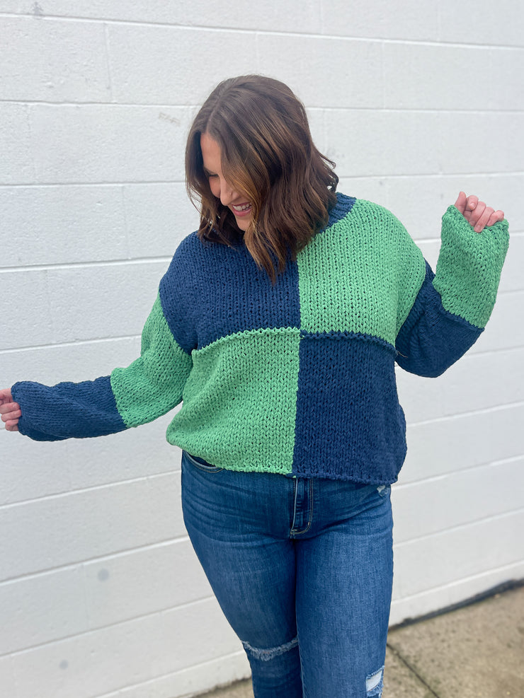 The April Sweater- Navy/Green