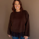 Lace Hem Sweater- Brown