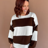 Colorblock Long Sleeve Top- Brown