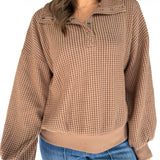 Half Button Waffle Knit Pullover