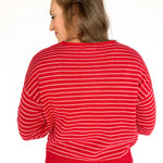Stripe Button Cardigan -Red - Ana Patricia Boutique