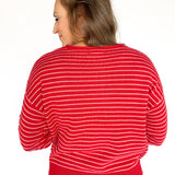 Stripe Button Cardigan -Red - Ana Patricia Boutique
