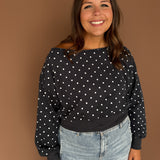 Polka Dot Off the Shoulder Top- Navy