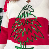 Sequin Tree Stripe Sweater- Red