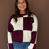 Checkered Sweater- Dark Cherry