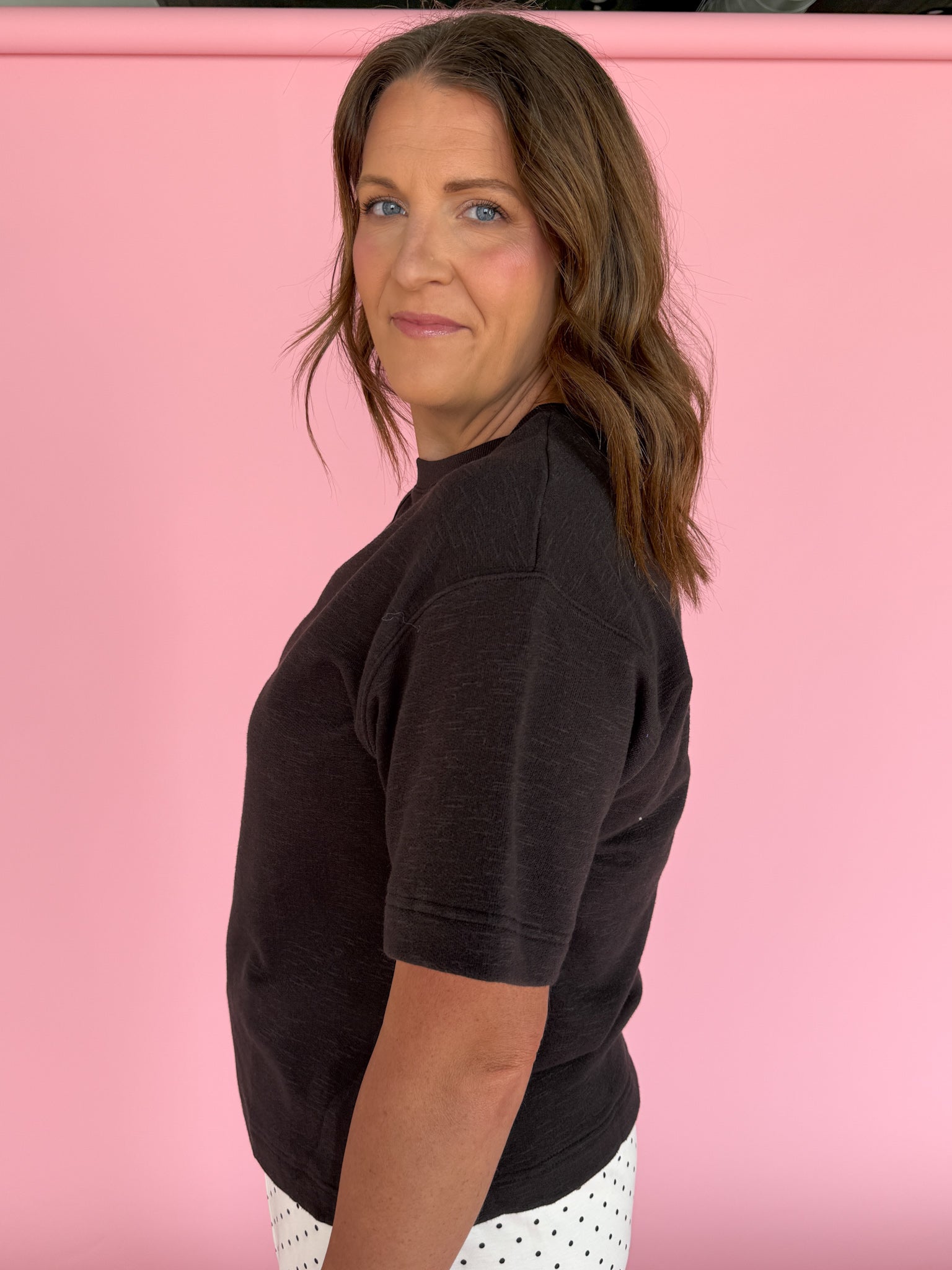Crew Neck Short Sleeve Top- Black - Ana Patricia Boutique